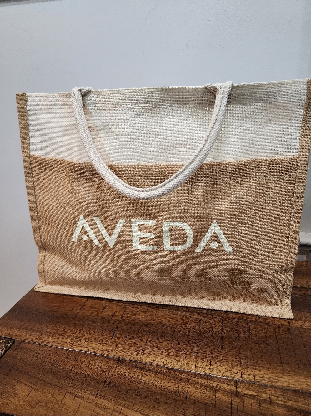 AVEDA Two-Tone Natural & Cream Jute Tote